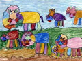 儿童绘画作品《草原上的狮子》