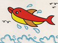 儿童绘画作品会飞的小海豚