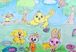 动物们在野餐儿童画