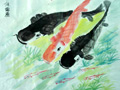 儿童水墨画活泼的鲤