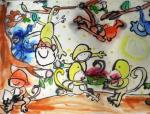 幼儿绘画作品猴子捞