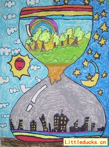 小学生环保绘画作品环保创想—时间沙漏