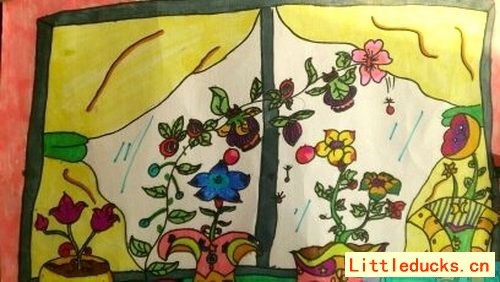 幼儿画画作品阳台上的花